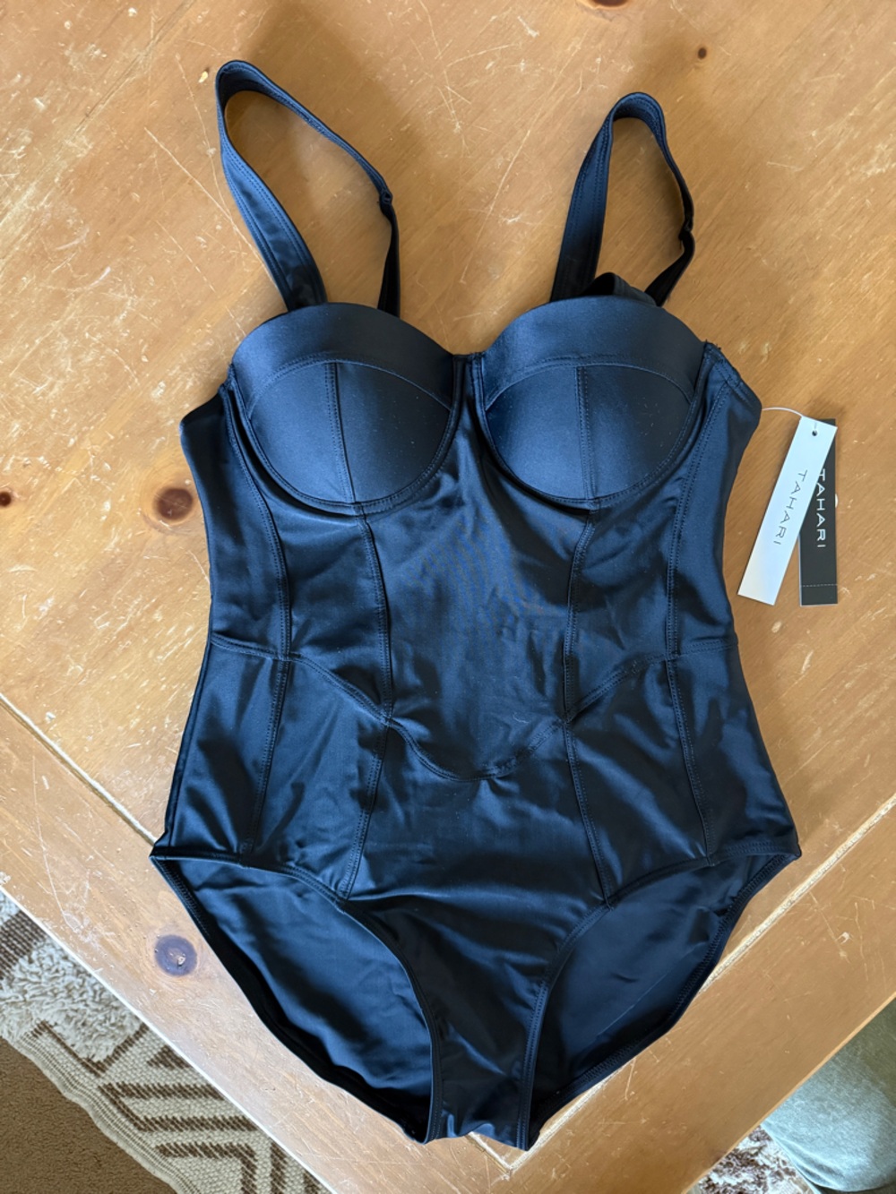 Tahari corset style Black One-Piece Swimsuit with Built-In Cups